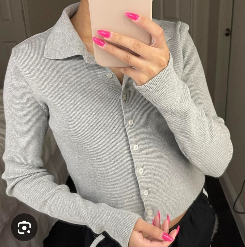 Brandy Melville Gray Button Down Shirt